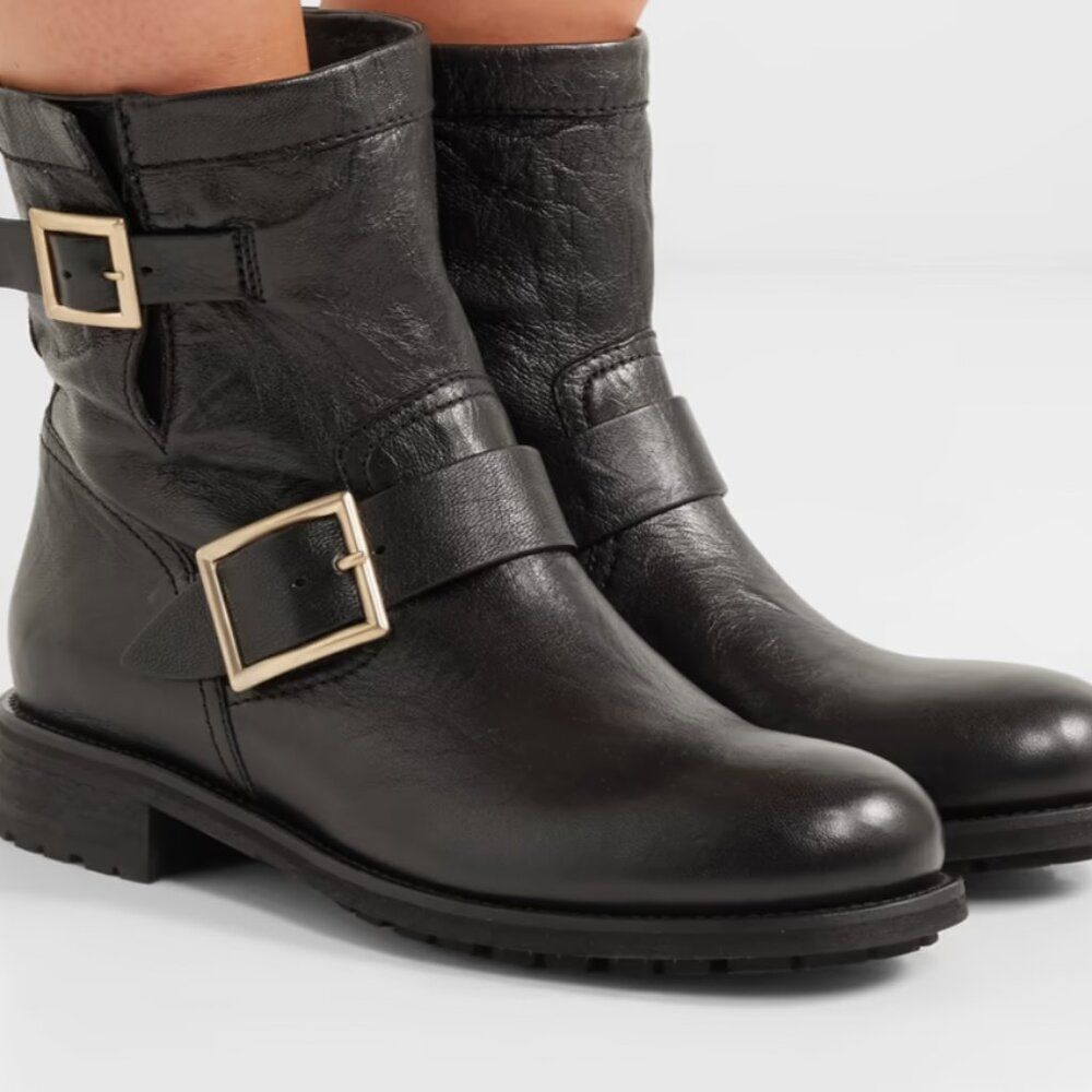 Jimmy Choo Black Leather Youth Biker Ankle Boots
